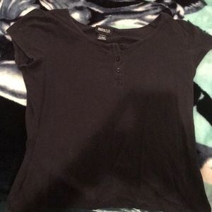 Short Sleeved Black Shirt w/ Button Detail